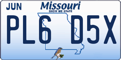 MO license plate PL6D5X