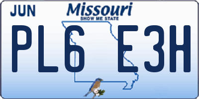 MO license plate PL6E3H
