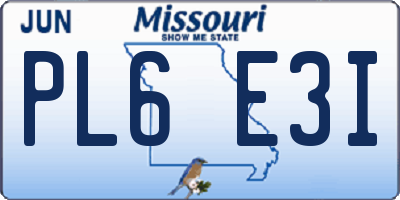 MO license plate PL6E3I