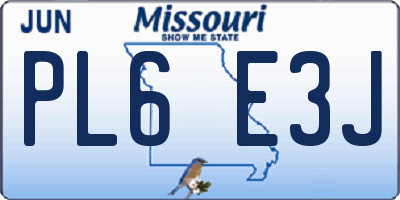 MO license plate PL6E3J