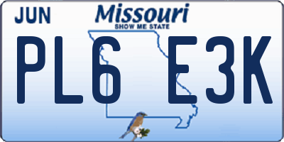 MO license plate PL6E3K
