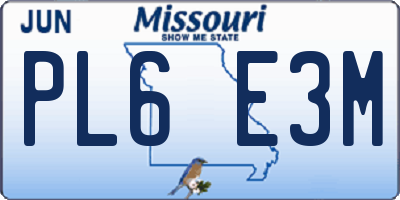 MO license plate PL6E3M