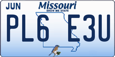 MO license plate PL6E3U