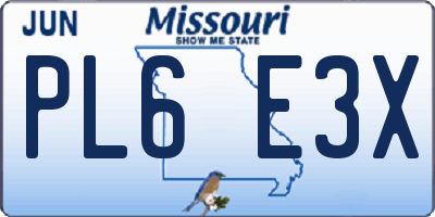 MO license plate PL6E3X