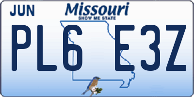 MO license plate PL6E3Z
