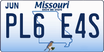 MO license plate PL6E4S