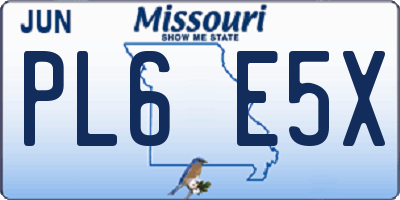 MO license plate PL6E5X