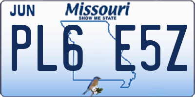 MO license plate PL6E5Z