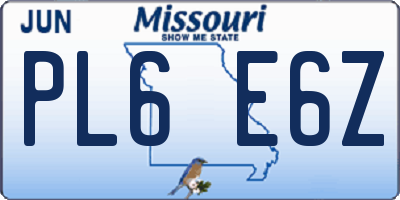 MO license plate PL6E6Z