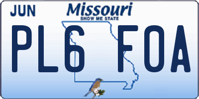 MO license plate PL6F0A