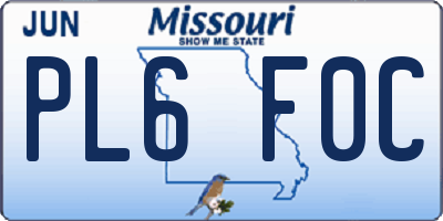 MO license plate PL6F0C