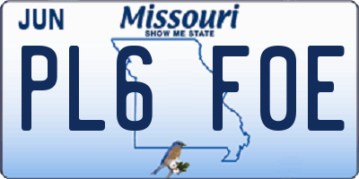 MO license plate PL6F0E