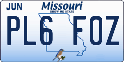 MO license plate PL6F0Z