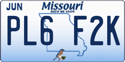 MO license plate PL6F2K