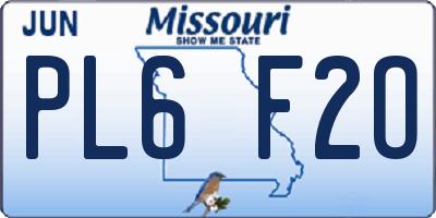 MO license plate PL6F2O