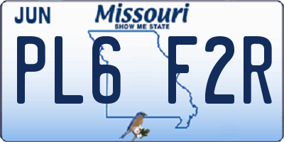 MO license plate PL6F2R