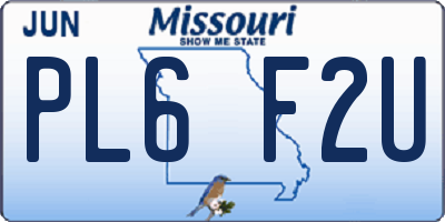 MO license plate PL6F2U