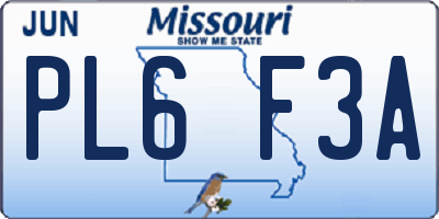 MO license plate PL6F3A