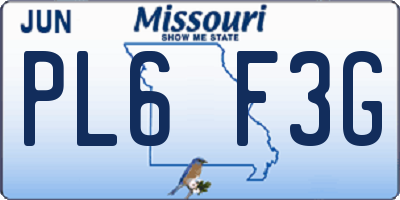 MO license plate PL6F3G