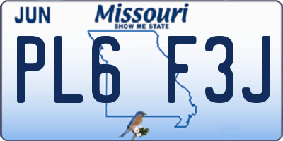 MO license plate PL6F3J