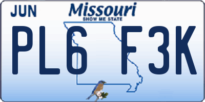 MO license plate PL6F3K