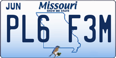 MO license plate PL6F3M