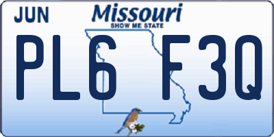 MO license plate PL6F3Q