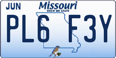MO license plate PL6F3Y