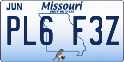 MO license plate PL6F3Z