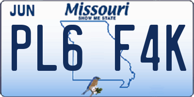 MO license plate PL6F4K