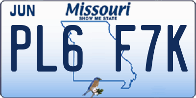 MO license plate PL6F7K
