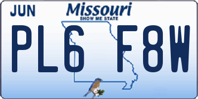 MO license plate PL6F8W
