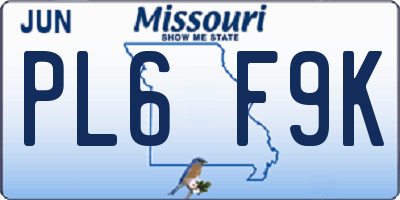 MO license plate PL6F9K
