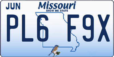 MO license plate PL6F9X