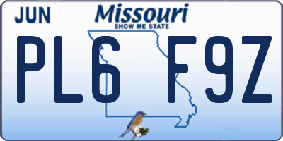MO license plate PL6F9Z