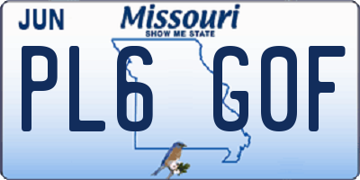 MO license plate PL6G0F