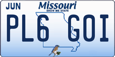 MO license plate PL6G0I