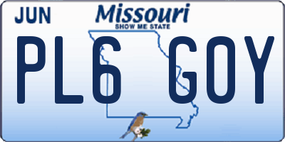 MO license plate PL6G0Y