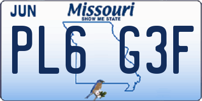 MO license plate PL6G3F