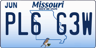 MO license plate PL6G3W