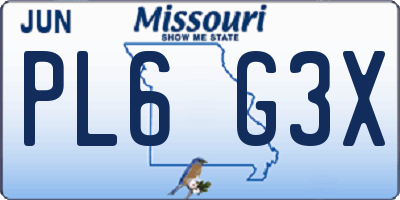 MO license plate PL6G3X