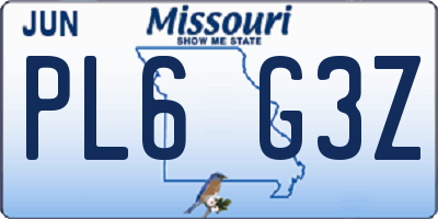 MO license plate PL6G3Z