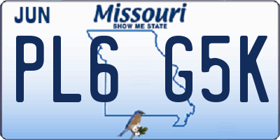 MO license plate PL6G5K