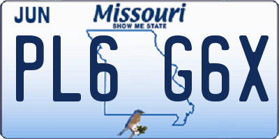 MO license plate PL6G6X