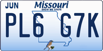 MO license plate PL6G7K