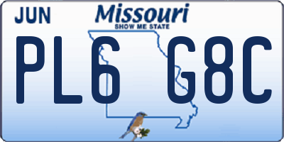MO license plate PL6G8C