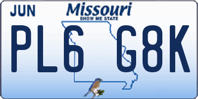 MO license plate PL6G8K