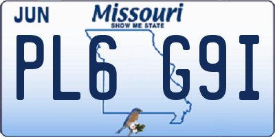 MO license plate PL6G9I