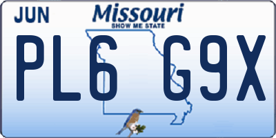 MO license plate PL6G9X