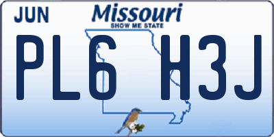 MO license plate PL6H3J